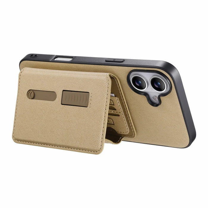 For iPhone 17 Magnetic Case PU Leather + PC + TPU Anti-Scratch Back Cover with Detachable Card Holder - Black - Khaki - 2