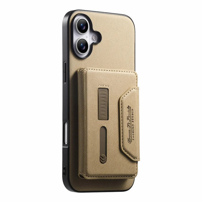For iPhone 17 Magnetic Case PU Leather + PC + TPU Anti-Scratch Back Cover with Detachable Card Holder - Black - Khaki - 4