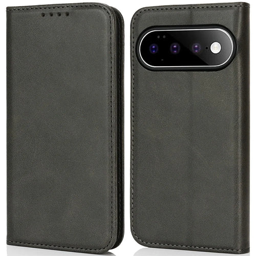 For Google Pixel 11 Pro XL Case PU Leather Calf Textured Magnetic Closing Smart Phone Cover - Black - 1