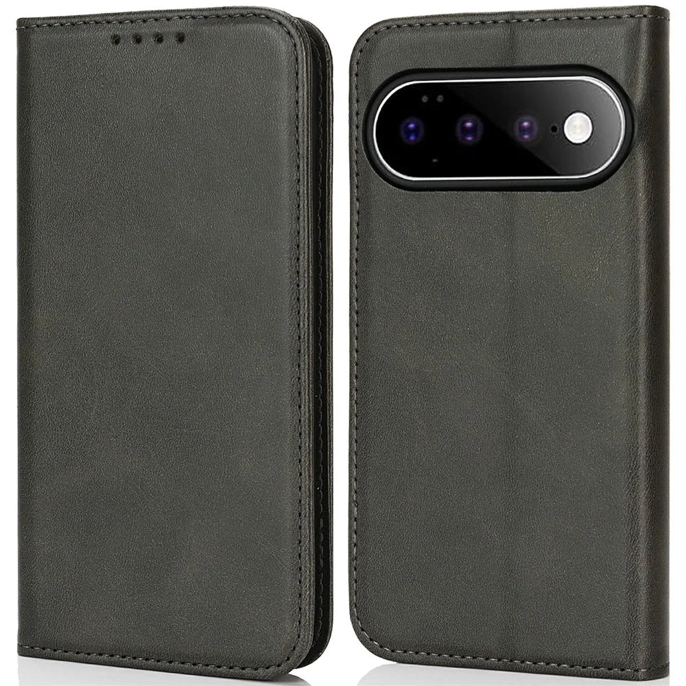 For Google Pixel 11 Pro XL Case PU Leather Calf Textured Magnetic Closing Smart Phone Cover - Black - 1