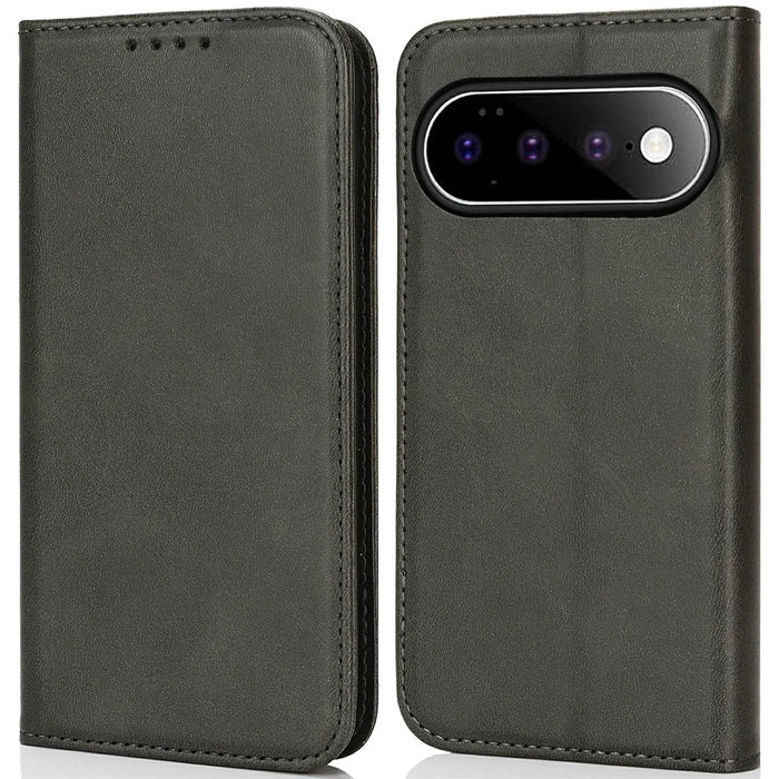 For Google Pixel 11 Pro XL Case PU Leather Calf Textured Magnetic Closing Smart Phone Cover - Black - 1