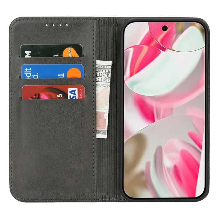 For Google Pixel 11 Pro XL Case PU Leather Calf Textured Magnetic Closing Smart Phone Cover - Black - 2