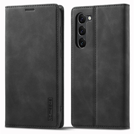 LC.IMEEKE For Samsung Galaxy S23 PU Leather Magnetic Auto-absorbed Stand Flip Wallet Cover Anti-scratch Phone Case - Black - 1