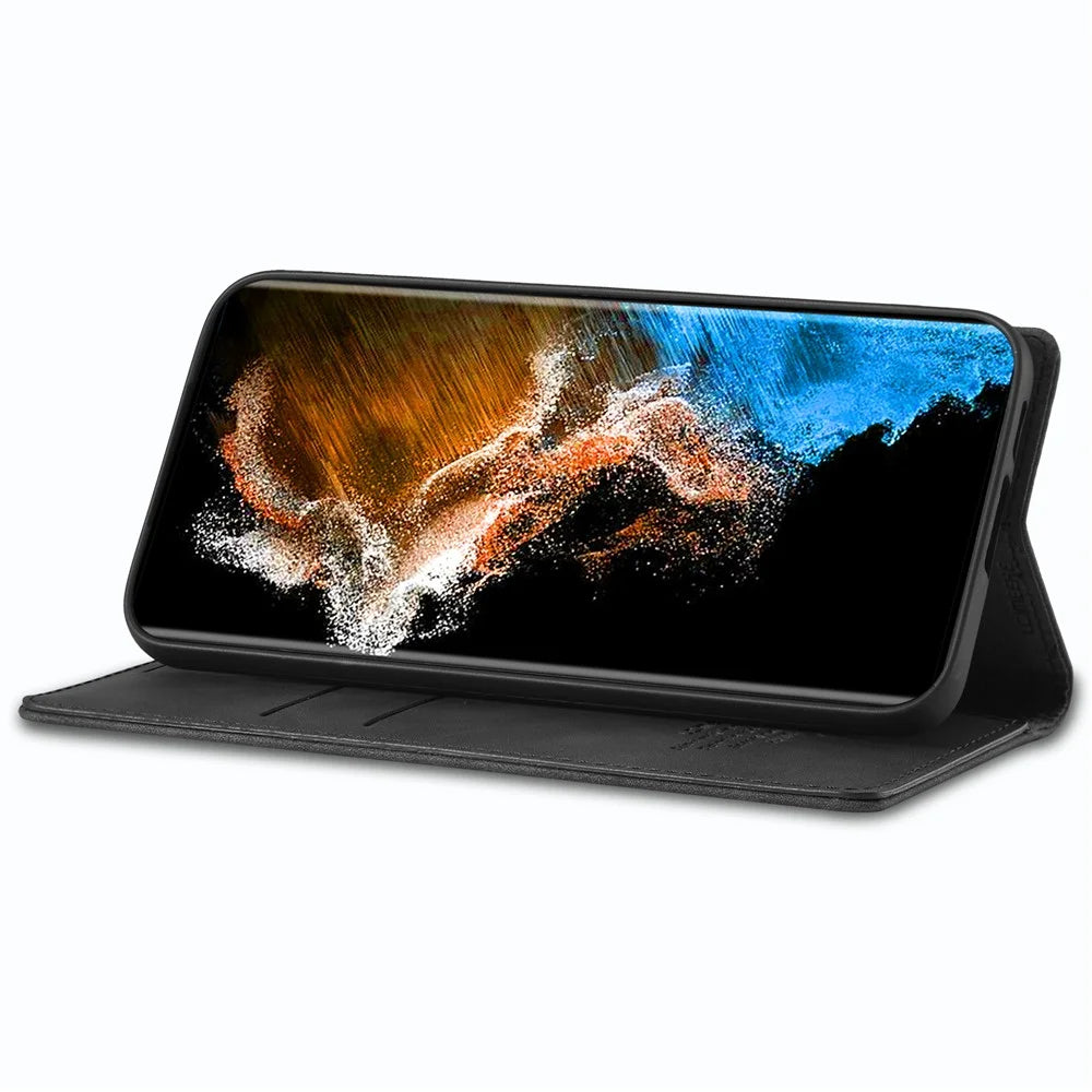 LC.IMEEKE For Samsung Galaxy S23 PU Leather Magnetic Auto-absorbed Stand Flip Wallet Cover Anti-scratch Phone Case - Black - 3