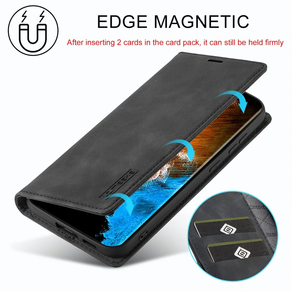 LC.IMEEKE For Samsung Galaxy S23 PU Leather Magnetic Auto-absorbed Stand Flip Wallet Cover Anti-scratch Phone Case - Black - 7