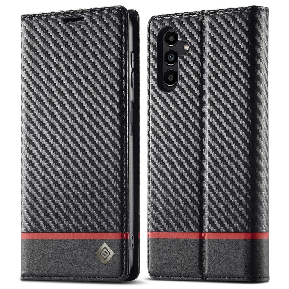 LC.IMEEKE for Samsung Galaxy A54 5G Carbon Fiber Texture Phone Flip Leather Wallet Case Drop-proof Cell Phone Cover - Horizontal Stripe - 1