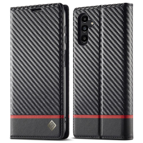 LC.IMEEKE for Samsung Galaxy A54 5G Carbon Fiber Texture Phone Flip Leather Wallet Case Drop-proof Cell Phone Cover - Horizontal Stripe - 1