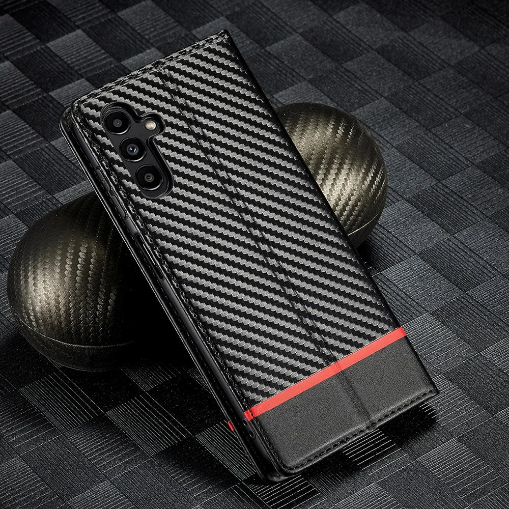 LC.IMEEKE for Samsung Galaxy A54 5G Carbon Fiber Texture Phone Flip Leather Wallet Case Drop-proof Cell Phone Cover - Horizontal Stripe - 7