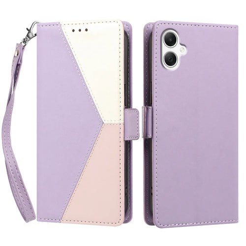 For Samsung Galaxy A08 4G / Galaxy A07 4G / Galaxy A07 5G / Galaxy A06 4G / Galaxy A06 5G / Galaxy F07 4G / Galaxy M07 4G / Galaxy M17e 5G / Galaxy F70e 5G / Galaxy A08 5G Case Color Stitching RFID Blocking Wallet Flip Leather Phone Cover with Wrist - 1