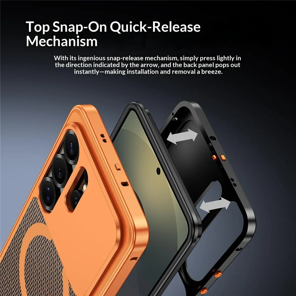 For Samsung Galaxy S24 Ultra Magnetic Case Heat Dissipation Snap-On Metal + PC Phone Cover - Titanium Silver - 7