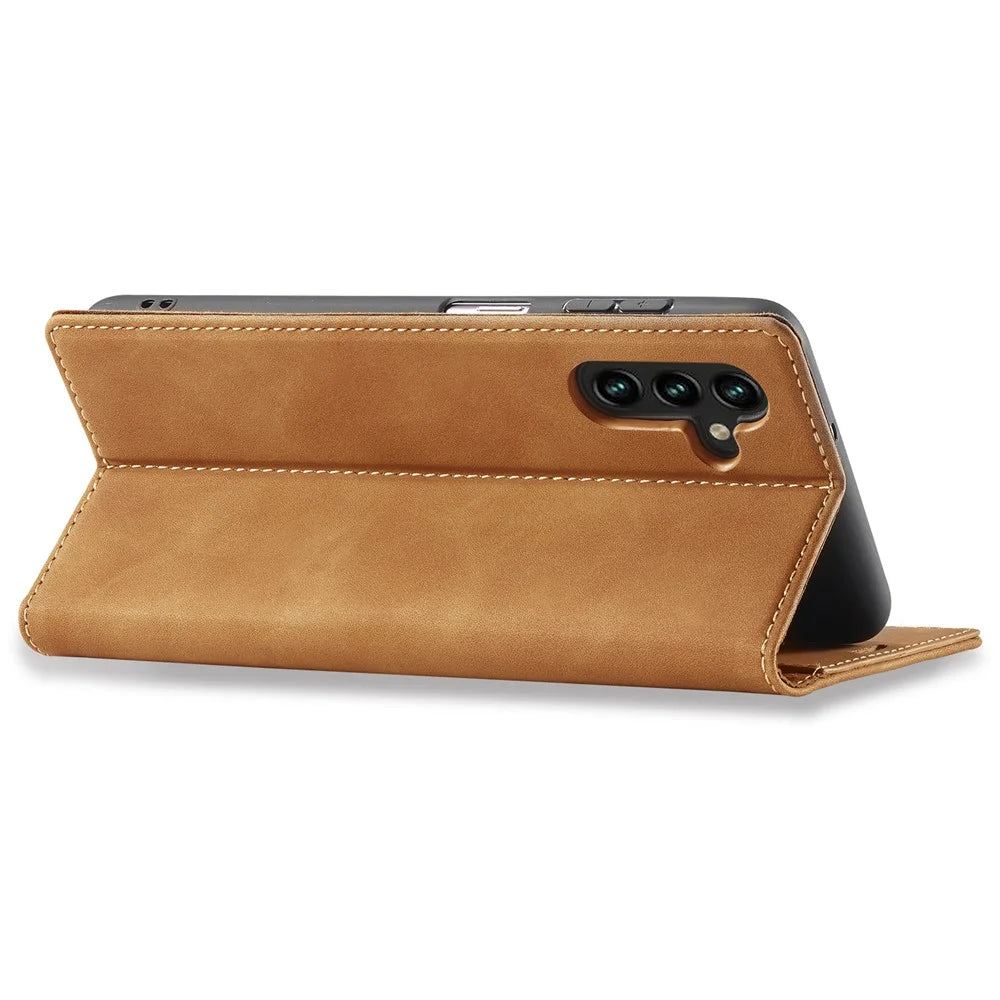 LC.IMEEKE Cell Phone Cover For Samsung Galaxy A54 5G, PU Leather Stand Flip Folio Wallet Case Magnetic Absorption Phone Shell - Brown - 3