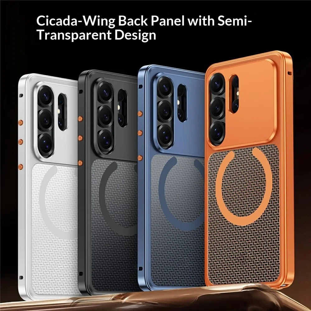 For Samsung Galaxy S26 Ultra Magnetic Case Heat Dissipation Snap-On Metal + PC Phone Cover - Titanium Silver - 3