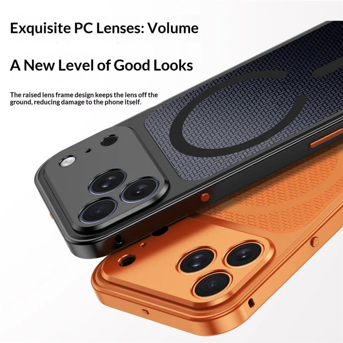 For iPhone 17 Pro Max Magnetic Case Heat Dissipation Snap-On Metal + PC Phone Cover - Titanium Orange - 7