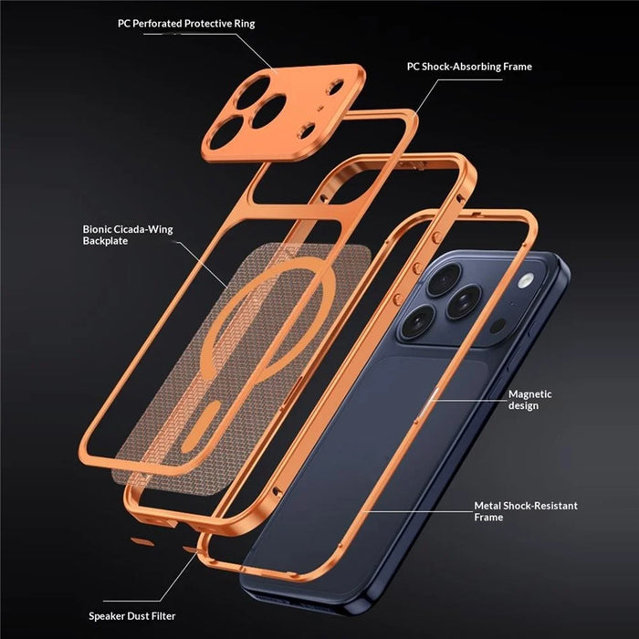 For iPhone 17 Pro Magnetic Case Heat Dissipation Snap-On Metal + PC Phone Cover - Titanium Orange - 2