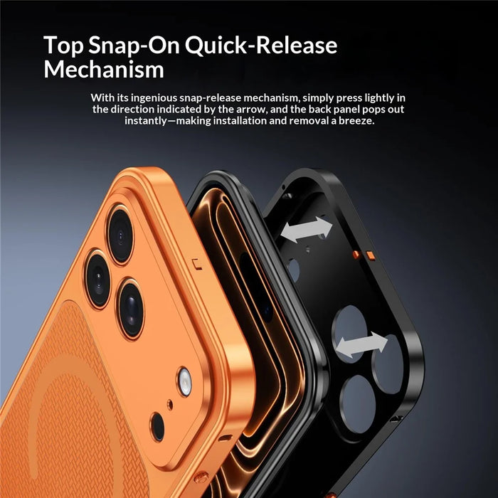 For iPhone 17 Pro Magnetic Case Heat Dissipation Snap-On Metal + PC Phone Cover - Titanium Orange - 6