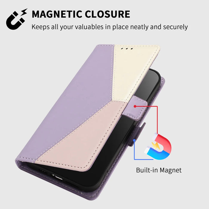For Samsung Galaxy S26 FE Case Color Stitching RFID Blocking Wallet Flip Leather Phone Cover with Wrist Strap - Light Purple - 7
