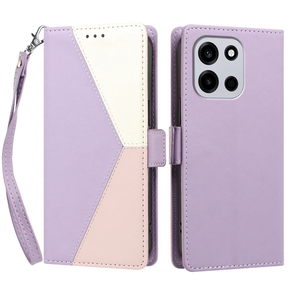 For OnePlus Nord CE6 5G / OnePlus Turbo 6V 5G / OnePlus Turbo 6 5G / OnePlus Nord 6 5G Case Color Stitching RFID Blocking Wallet Flip Leather Phone Cover with Wrist Strap - Light Purple - 1