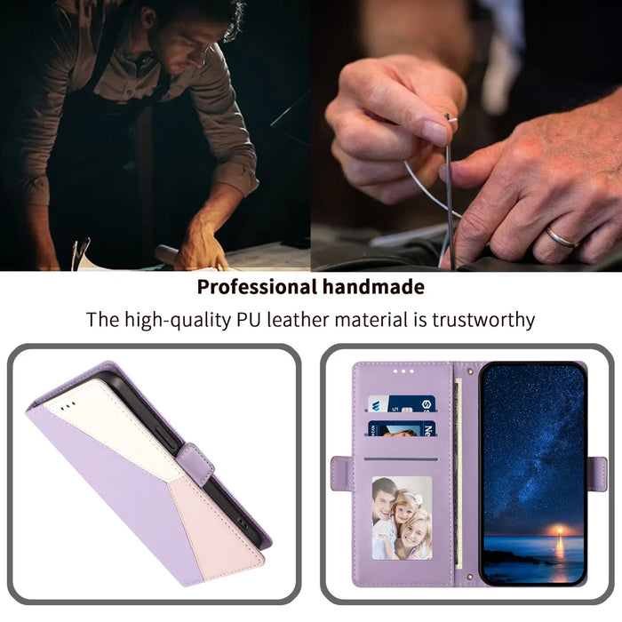 For iPhone Air Case Color Stitching RFID Blocking Wallet Flip Leather Phone Cover with Wrist Strap - Light Purple - 4