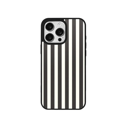 EYCASE for iPhone 16 Pro Striped Series Magnetic Case TPU + Acrylic Phone Cover - Black / White Stripes - 2