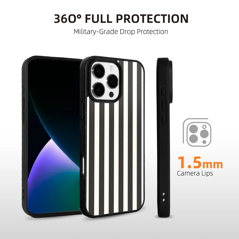 EYCASE for iPhone 16 Pro Striped Series Magnetic Case TPU + Acrylic Phone Cover - Black / White Stripes - 4