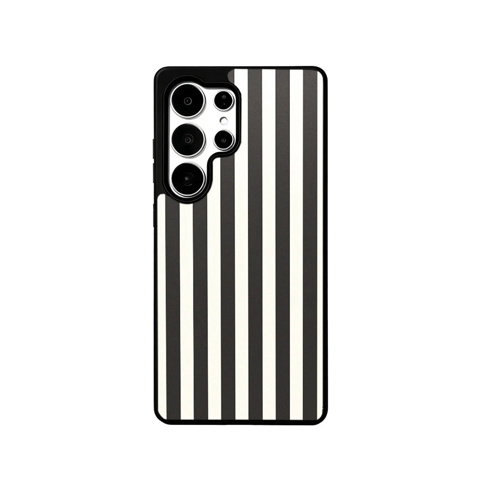 EYCASE for Samsung Galaxy S25 Ultra Striped Series Magnetic Case TPU + Acrylic Phone Cover - Black / White Stripes - 2