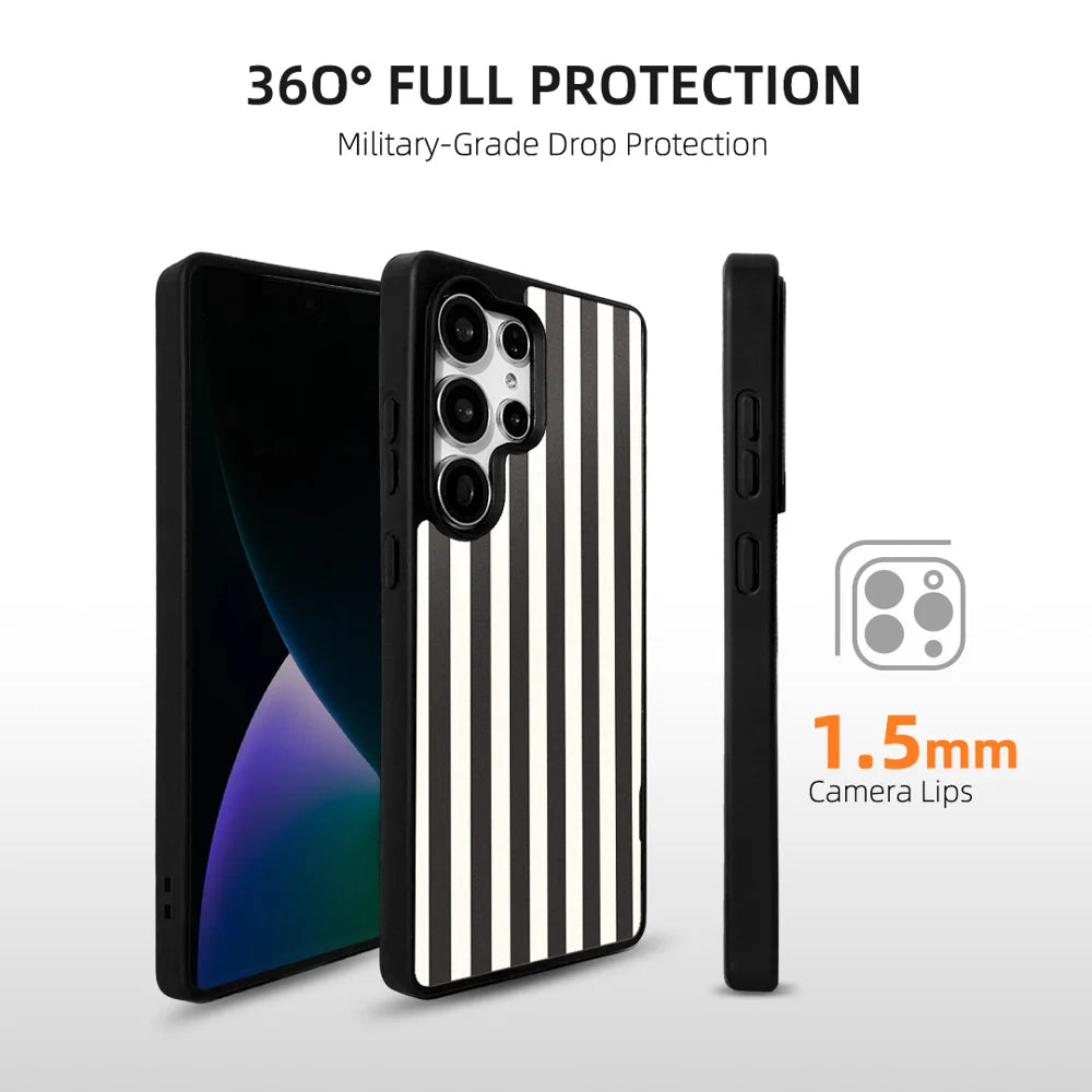 EYCASE for Samsung Galaxy S25 Ultra Striped Series Magnetic Case TPU + Acrylic Phone Cover - Black / White Stripes - 4
