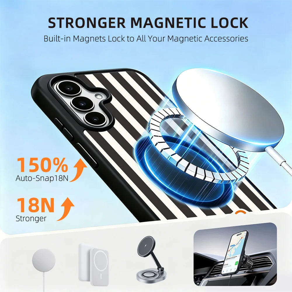 EYCASE for Samsung Galaxy A27 5G Striped Series Magnetic Case TPU + Acrylic Phone Cover - Black / White Stripes - 5
