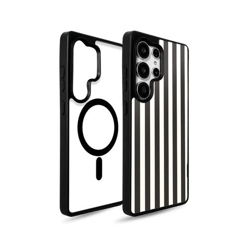 EYCASE for Samsung Galaxy S26 Ultra Striped Series Magnetic Case TPU + Acrylic Phone Cover - Black / White Stripes - 1