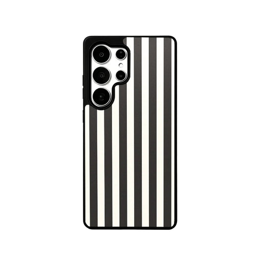 EYCASE for Samsung Galaxy S26 Ultra Striped Series Magnetic Case TPU + Acrylic Phone Cover - Black / White Stripes - 2