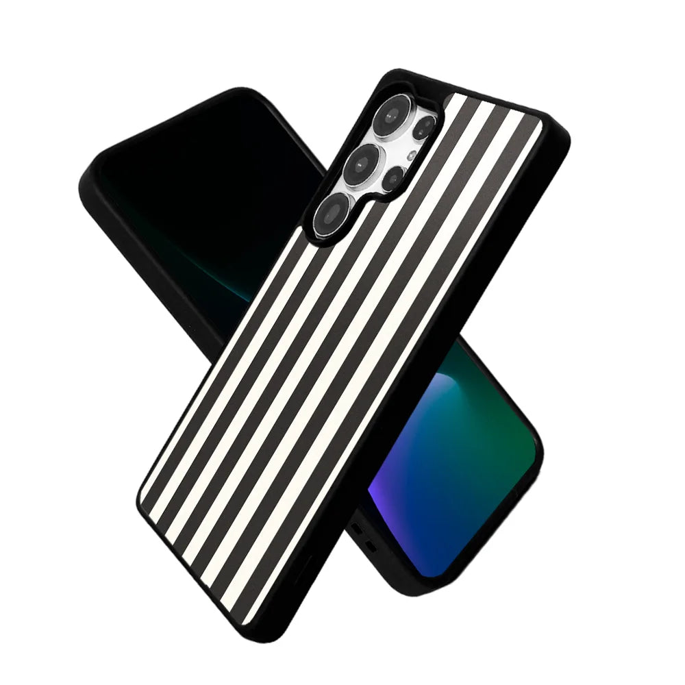 EYCASE for Samsung Galaxy S26 Ultra Striped Series Magnetic Case TPU + Acrylic Phone Cover - Black / White Stripes - 3