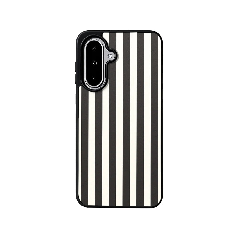 EYCASE for Samsung Galaxy A56 5G / Galaxy A36 5G Striped Series Magnetic Case TPU + Acrylic Phone Cover - Black / White Stripes - 2