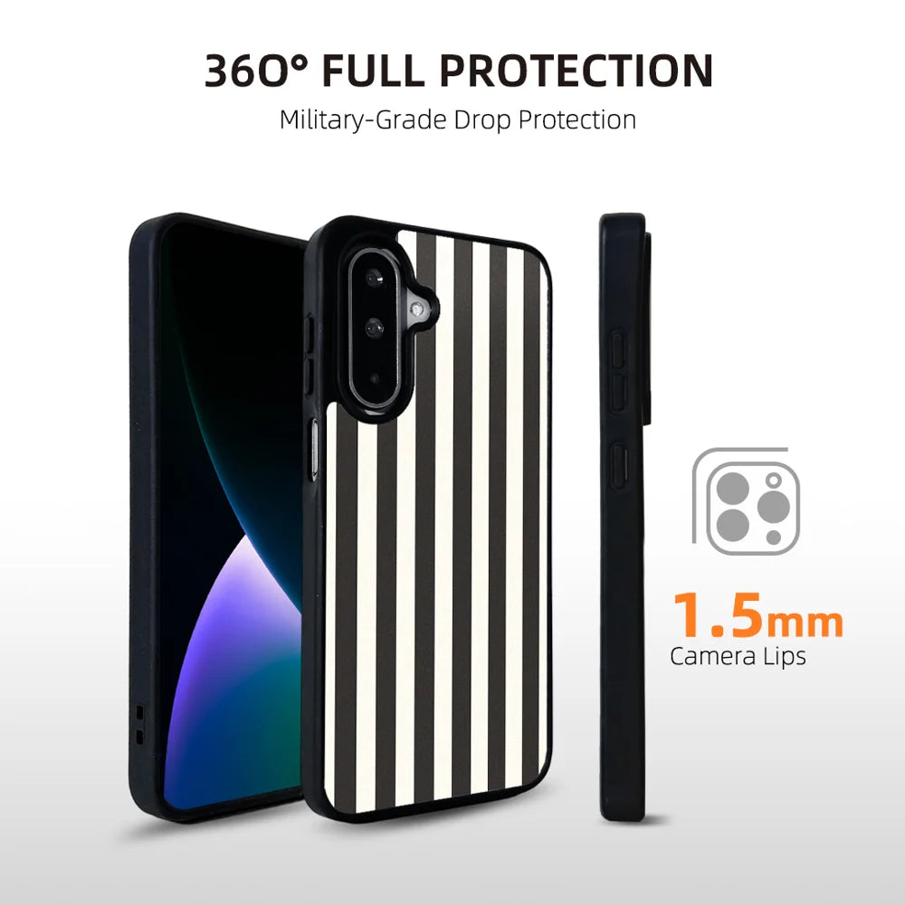 EYCASE for Samsung Galaxy A56 5G / Galaxy A36 5G Striped Series Magnetic Case TPU + Acrylic Phone Cover - Black / White Stripes - 4