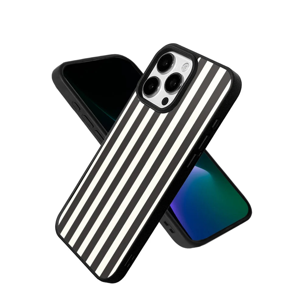 EYCASE for iPhone 15 Pro Max Striped Series Magnetic Case TPU + Acrylic Phone Cover - Black / White Stripes - 3