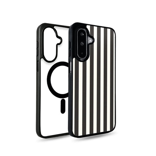 EYCASE for Samsung Galaxy A55 5G / Galaxy A35 5G Striped Series Magnetic Case TPU + Acrylic Phone Cover - Black / White Stripes - 1