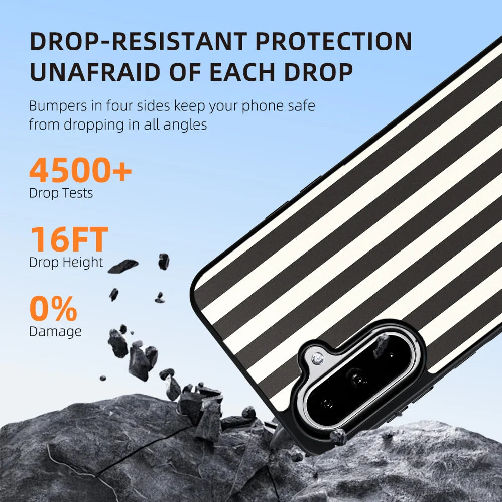 EYCASE for Samsung Galaxy A16 4G / Galaxy A16 5G Striped Series Magnetic Case TPU + Acrylic Phone Cover - Black / White Stripes - 6