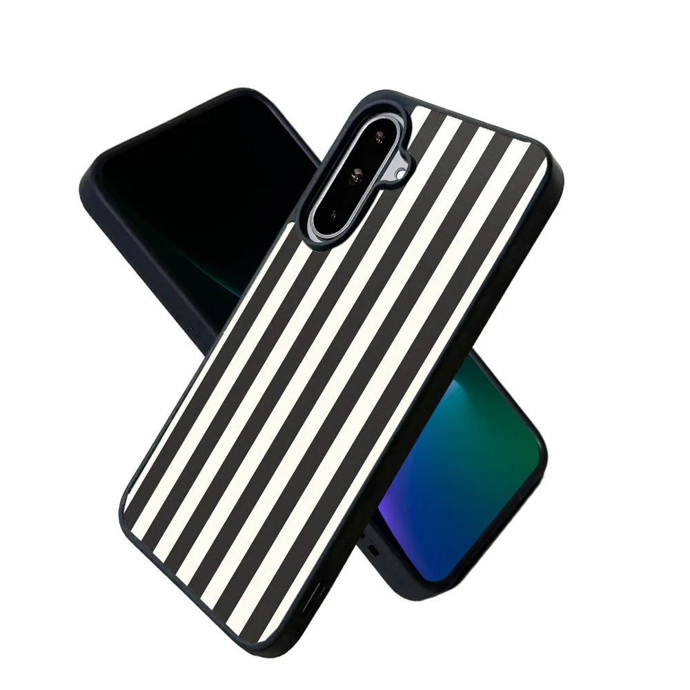 EYCASE for Samsung Galaxy A57 5G Striped Series Magnetic Case TPU + Acrylic Phone Cover - Black / White Stripes - 3