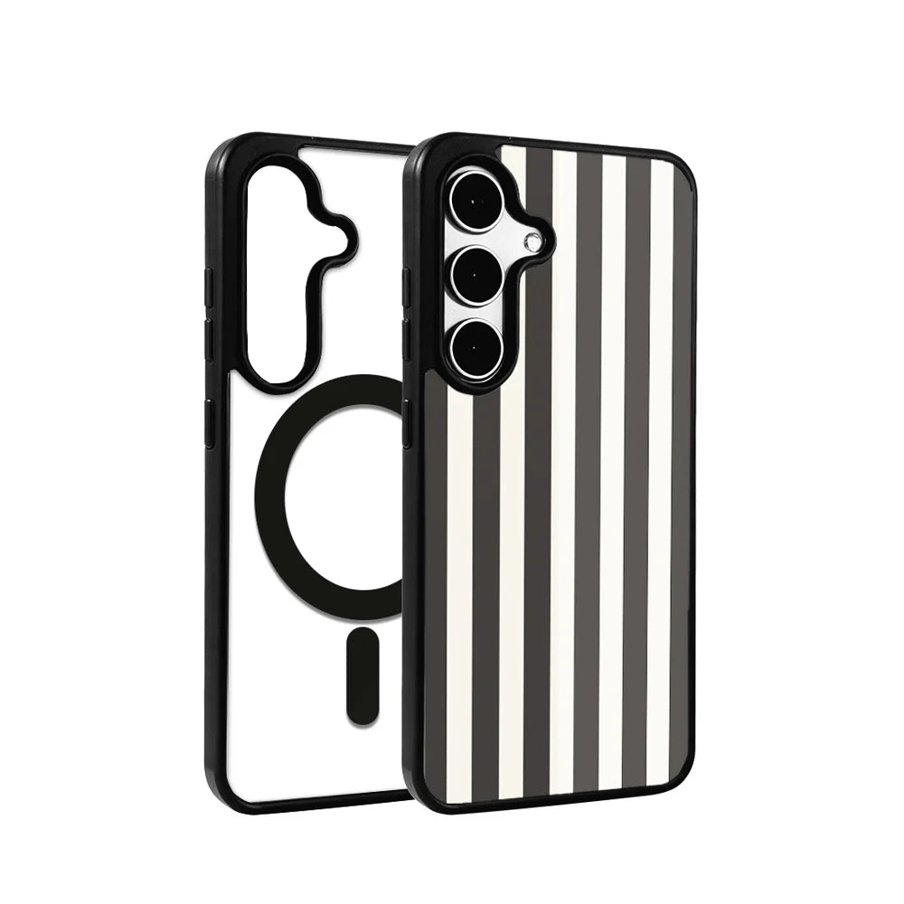 EYCASE for Samsung Galaxy S26 Striped Series Magnetic Case TPU + Acrylic Phone Cover - Black / White Stripes - 1