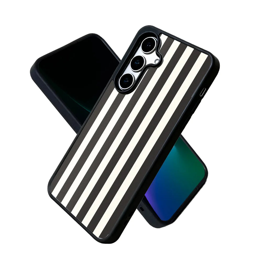EYCASE for Samsung Galaxy S26 Striped Series Magnetic Case TPU + Acrylic Phone Cover - Black / White Stripes - 3