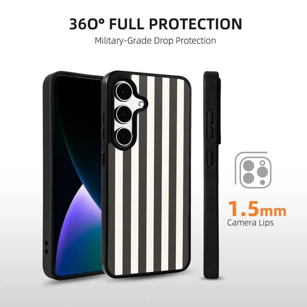 EYCASE for Samsung Galaxy S26 Striped Series Magnetic Case TPU + Acrylic Phone Cover - Black / White Stripes - 4