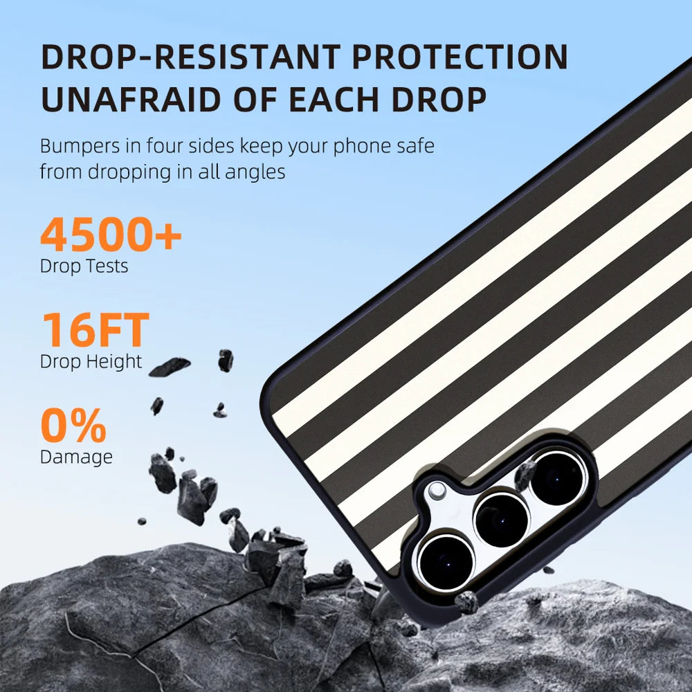 EYCASE for Samsung Galaxy S26 Striped Series Magnetic Case TPU + Acrylic Phone Cover - Black / White Stripes - 6