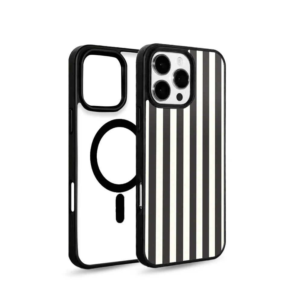 EYCASE for iPhone 16 Pro Max Striped Series Magnetic Case TPU + Acrylic Phone Cover - Black / White Stripes - 1