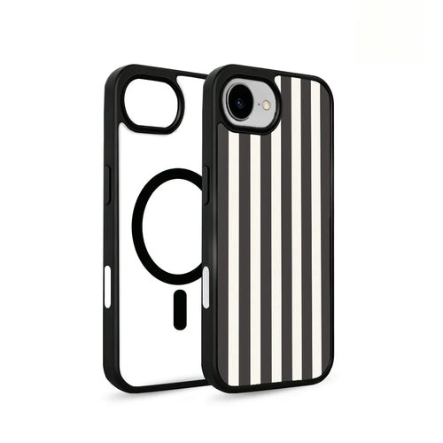 EYCASE for iPhone 16e / iPhone 17e Striped Series Magnetic Case TPU + Acrylic Phone Cover - Black / White Stripes - 1