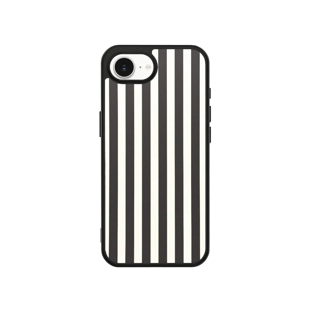 EYCASE for iPhone 16e / iPhone 17e Striped Series Magnetic Case TPU + Acrylic Phone Cover - Black / White Stripes - 2