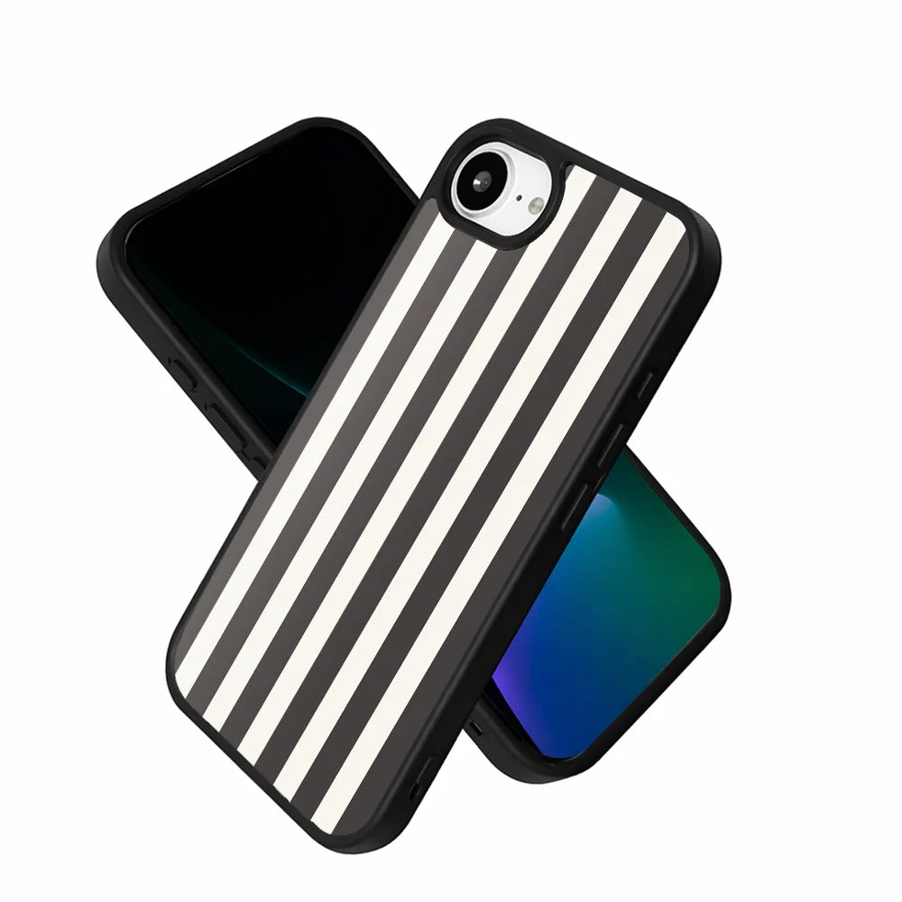EYCASE for iPhone 16e / iPhone 17e Striped Series Magnetic Case TPU + Acrylic Phone Cover - Black / White Stripes - 3