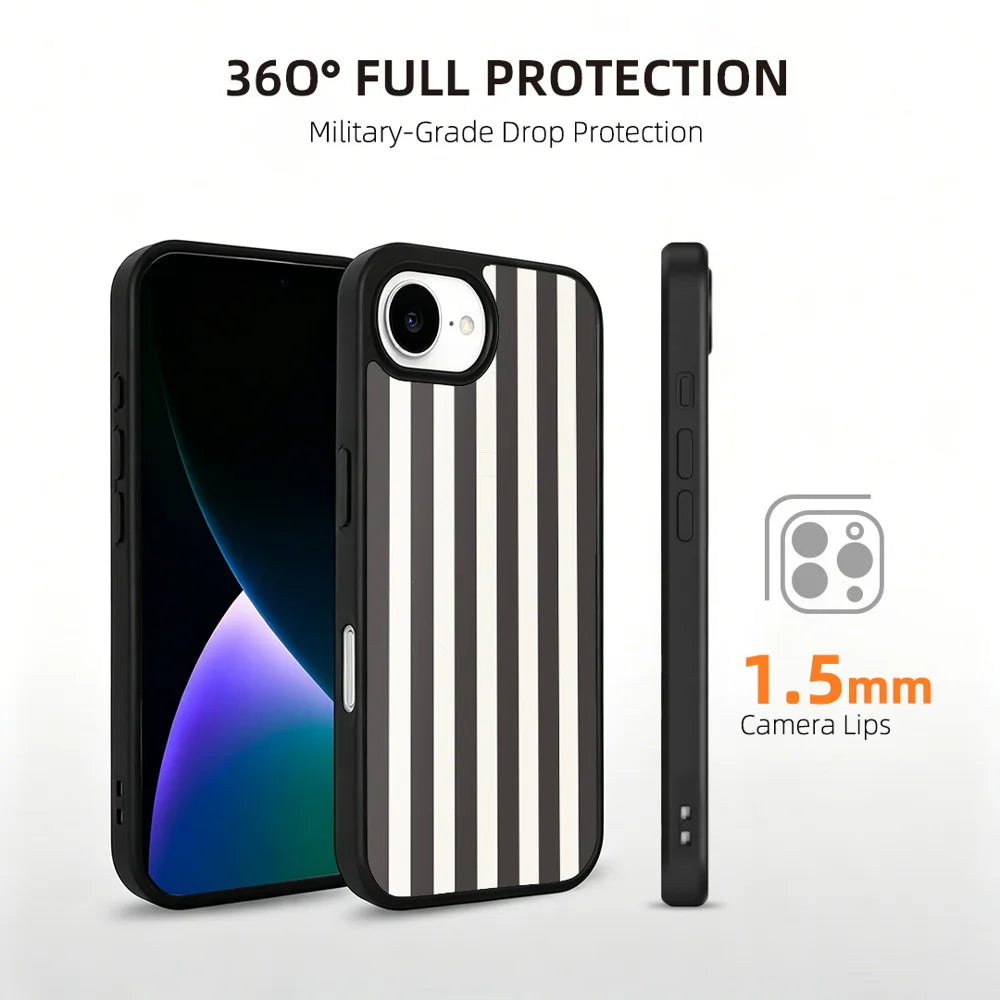 EYCASE for iPhone 16e / iPhone 17e Striped Series Magnetic Case TPU + Acrylic Phone Cover - Black / White Stripes - 4