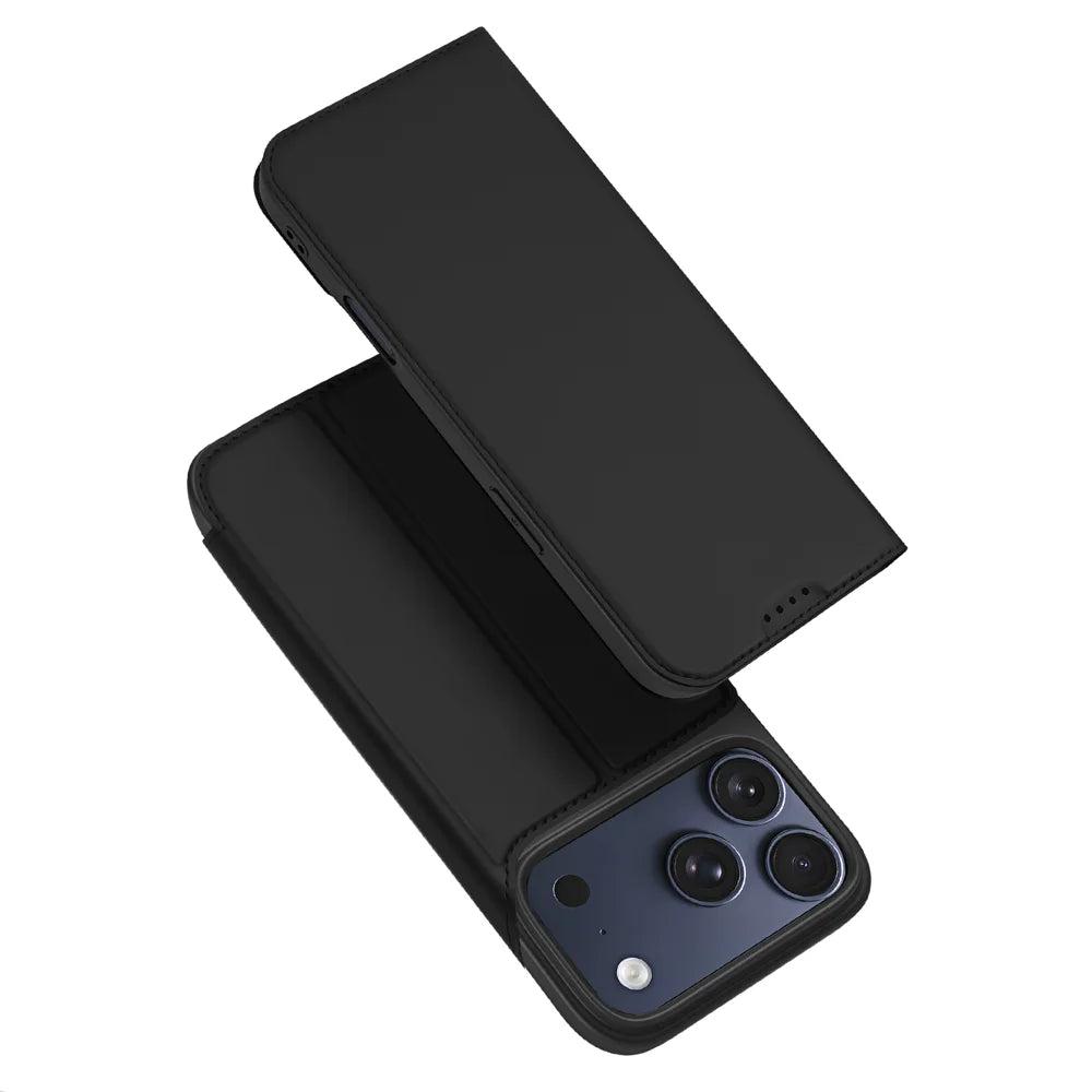 DUX DUCIS for iPhone 18 Pro / 17 Pro Skin Pro Series Case Leather Stand Cover Card Holder - Black - 1