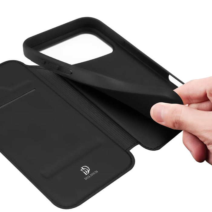 DUX DUCIS for iPhone 18 Pro / 17 Pro Skin Pro Series Case Leather Stand Cover Card Holder - Black - 7