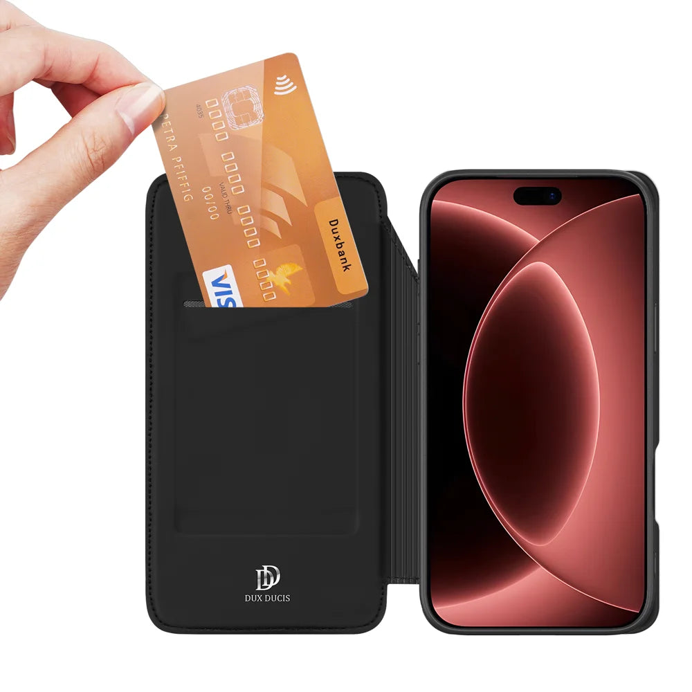 DUX DUCIS for iPhone 18 Pro Max / 17 Pro Max Skin Pro Series Case Leather Stand Cover Card Holder - Black - 2