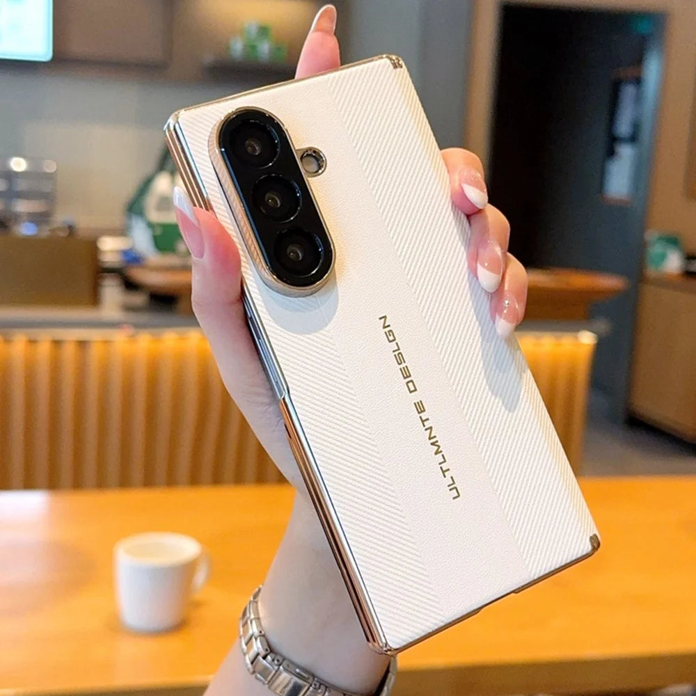 For Samsung Galaxy Z Fold8 Ultra Case Dual Axis Hinge Electroplated Metal Frame Leather + PC + TPU Phone Cover - White - 4