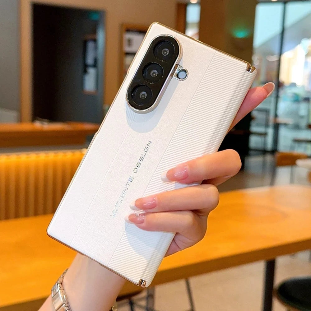 For Samsung Galaxy Z Fold8 Ultra Case Dual Axis Hinge Electroplated Metal Frame Leather + PC + TPU Phone Cover - White - 5